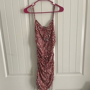 Red floral dress with front cutout